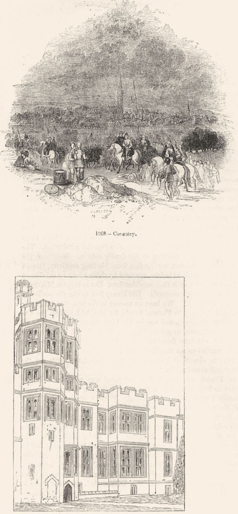 WARCS. Coventry; Great Court of Warwick Castle 1845 old antique print picture